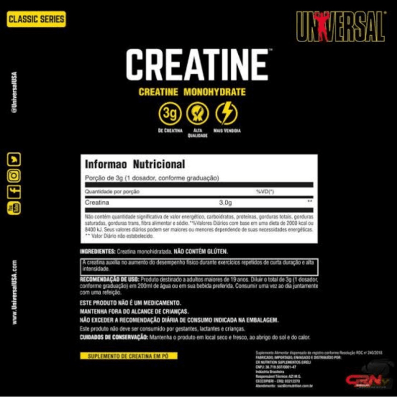 Creatina Monohidratada Universal 200g Original - Suplemente.c