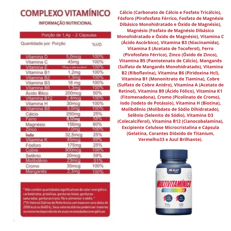 Multivitaminico 120 cápsulas – Absolut Nutrition - Suplemente.c