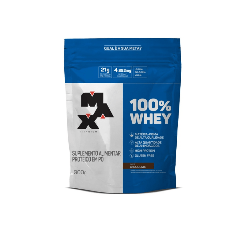 Whey Protein 100% Concentrado Max Titanium 900g Sabor Chocolate - Suplemente.c