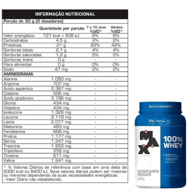 Whey Protein 100% Concentrado Max Titanium 900g - Suplemente.c